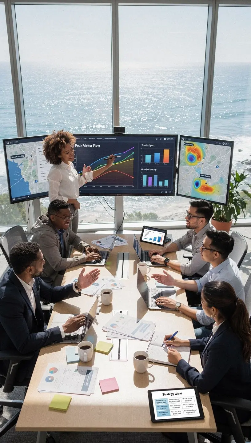 Mapa koordynacji logistyki podróży wzdłuż wybrzeża.