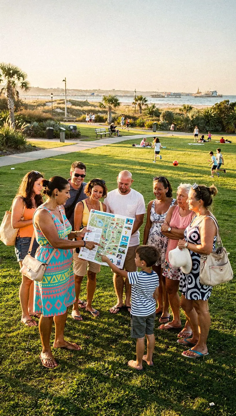 Mapa z zaznaczonymi popularnymi miejscami turystycznymi wzdłuż wybrzeża.