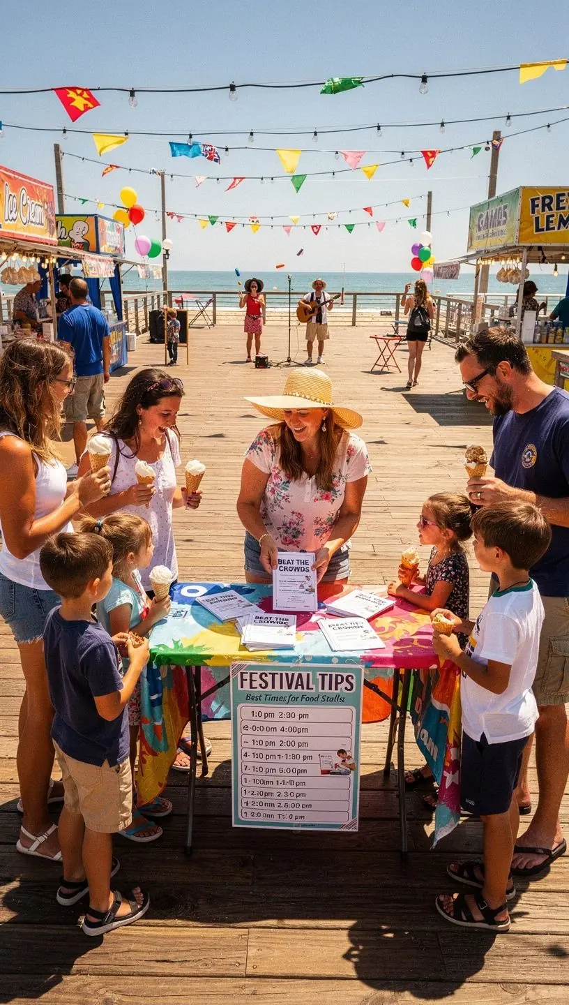 Grupa ludzi czekających w kolejce do atrakcji z przewodnikiem pokazującym alternatywne trasy.
