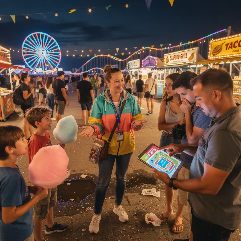 Widok na plażę z turystami korzystającymi z usług koordynacji podróży.
